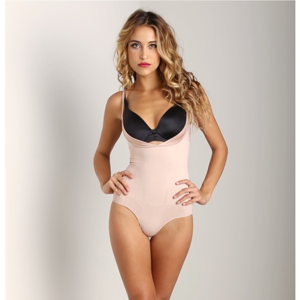 Spandex slimmer and shine open bust bodysuit large natural mood